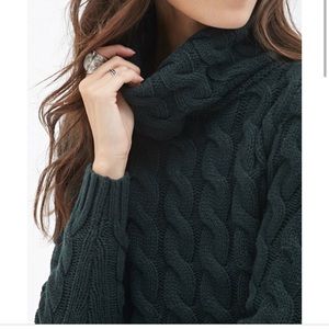 Long forest green cable knit sweater!